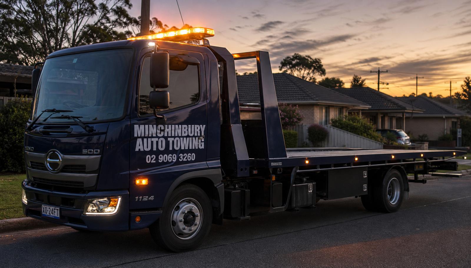 Minchinbury Auto Towing tow truck with phone number 02 9069 3260 on the door